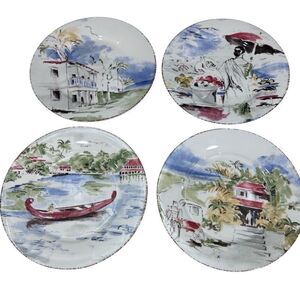 Set Of 4 Pier 1 Destination Multicolor Porcelain Dessert Salad Plates